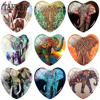 TAFREE Heart Shape Glass Cabohcon 25mm Elephant Art Pictures Dome Base Cover Cameo Pendant Settings