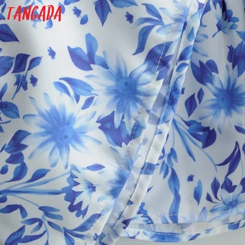 Tangada moda kobiety koronki patchwork niebieskie kwiaty do wydruku sukienka V neck z długim rękawem damska sukienka mini Vestidos SY173