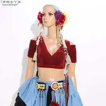 Taniec brzucha Velvet Fat Chance Tribal Choli Costume Short Drop Sleeve Top CJJ08