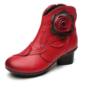 TIMETANG New Folk Style kwiatowe Damskie buty zimowe wygodne botki z naturalnej skóry dla kobiet All Match Retro Boots C313