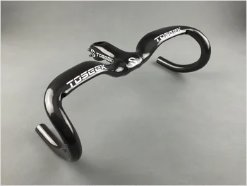TOSEEK Full Carbon Fiber Handlebar Stem 28.6 mm Integrated Handlebar BMX Road Bike Gloss Black Bent Bar 400/420/440mm Handlebar