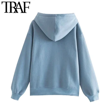 TRAF damska moda koronki z kapturem, luźne bluzy z kapturem, bluzy vintage, długie rękawy polary swetry damskie eleganckie bluzki