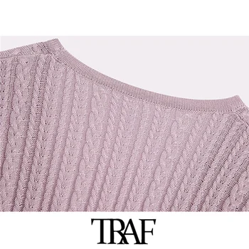 TRAF moda damska biżuteria przycisku kabel knit cardigan sweter Vintage V szyi z długim rękawem Damska odzież wierzchnia eleganckie bluzki