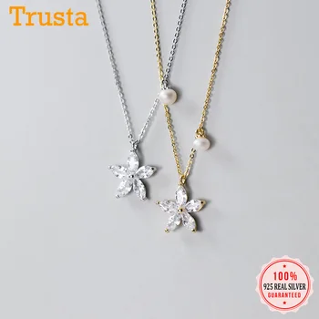 Trustdavis 2020 moda luksus 925 srebro kwiat olśniewające CZ wisiorek krótki naszyjnik dla kobiet biżuteria ślubna DA932