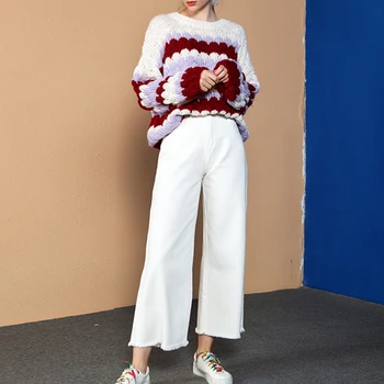 TWOTWINSTYLE Hit Color лоскутный Sweter dla kobiet z okrągłym dekoltem i długim rękawem casual temat koreańskich swetry Damskie 2020 jesienna moda nowość