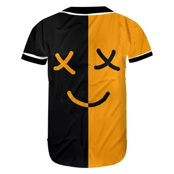 UJWI 3D drukowane czarny żółty człowiek emoticon casual baseball shirt wyrażenie zabawny t-shirt Hurtownia odzież Męska