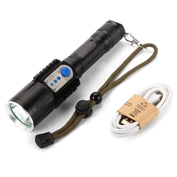 Ultra jasny T6 USB latarka ręczna oprawa 18650 Akumulator taktyczna Latarka lampa odkryty camping