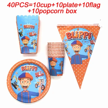 Urodziny Motyw Blippi Dekoracje Urodzinowe Dostawy Papierowy Talerz Puchar Baner Flagi Pole Popcorn Jednorazowe Naczynia Zestaw