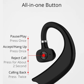 VAORLO bezprzewodowe słuchawki Bluetooth 5.0 biznes głośnomówiący redukcja szumów słuchawki stereo Music Sport Zaczepu na ucho zestaw słuchawkowy do samochodu V8