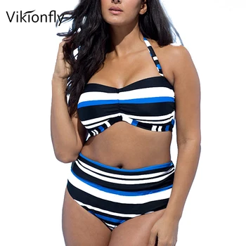 Vikionfly 4XL Push Up bikini plus-size kobiety strój kąpielowy 2020 drukowanie pasek na kościach bandeau bikini stroje kąpielowe zestaw kąpielowy pływać