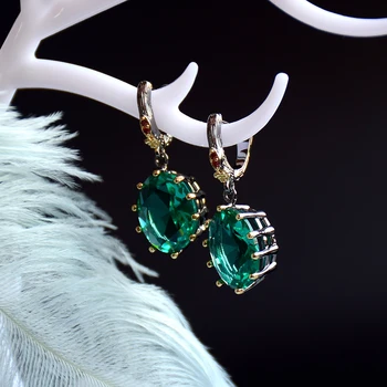 Vintage boże Narodzenie prezent dla żony DK Green CZ Drop kolczyki damskie ozdoby na Urodziny z wielkim owalnym kamieniem piękna biżuteria
