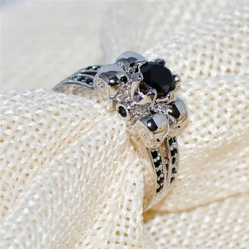 Vintage Czarny kamień czaszka biżuteria Halloween pierścień Anel Aneis kobiety/mężczyźni obrączka białe złoto wypełnione obrączki RW1129