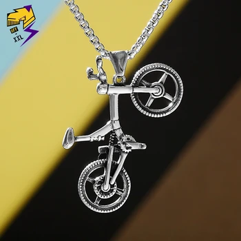 Vintage rower naszyjniki dla mężczyzn kobiet stal nierdzewna Antyczne srebro rower wisiorek długi łańcuch naszyjnik Freestyle BMX biżuteria