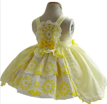 Vintage, żółty koronki Księżniczka hiszpańska Lolita Turcja suknia łuk bez rękawów urodziny strój dla dzieci
