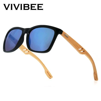 VIVIBEE bambusowe okulary mężczyźni kwadratowy styl lustro niebieskie soczewki okulary Kobiety 2020 retro UV400 okulary męskie