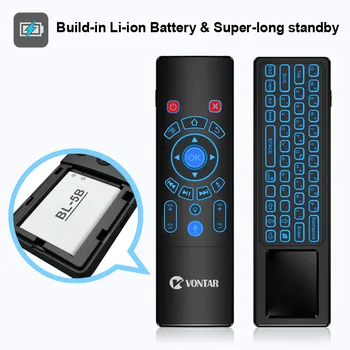 VONTAR T8 Plus z podświetleniem 2.4 GHz Air Mouse Mini Wireless Keyboard Touchpad Remote Voice Control T6 Plus dla Android TV Box PC