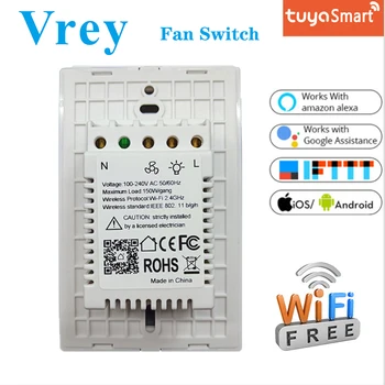 Vrey US Smart Ceiling Fan Switch Fan Light Switch WIFI wentylator regulator regulowana prędkość zmiany pracy Alexa i Google Home