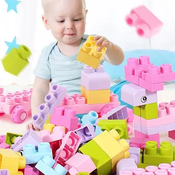 W pudełku zabawki dla dzieci 3D miękkie plastikowe klocki kompatybilne dotykowe ręczne i gryzaczki bloki DIY gumowy blok zabawka dla dziewczynki prezent