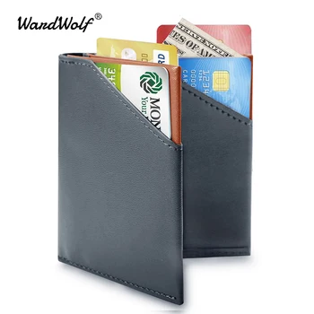 WardWolf Men Thin Wallet portfel cienki portfel z naturalnej skóry wołowej skóry Small Billfold Wallet for Men Male RFID Blocking Mini Wallet Card Holder