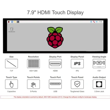 Waveshare 7.9 Inch ekran pojemnościowy press Sn LCD 400X1280 HDMI IPS hartowane szkło pokrywa do Raspberry Pi /Windows 10 / 8.1 / 8/7