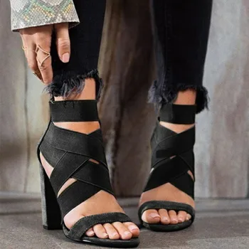 WDHKUN 2020 nowy styl modne damskie letnie seksowne buty na wysokim obcasie buty Damskie open toe grube z żeńskimi wysokie obcasy sandały