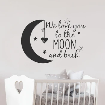 We Love You To The Moon And Back Wall Decal Nursery Quotes Moon and Stars Wall Sticker Children Room Decor Kids Pokoi LW101