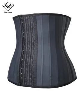 Wechery latex gorset 25 stalowych kostnych gorsetów i Biustem gorset Black Corset Slimming Shaperwear Fajas Plus Size XS-6XL