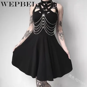 WEPBEL moda damska bez rękawów krzyż opaska sukienka Halloween sukienka punk gothic styl Sukienka