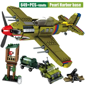 Wojskowy myśliwiec model samolotu bloki dla miasta WW2 moździerz policja DIY helikopter cegły zabawki dla dzieci