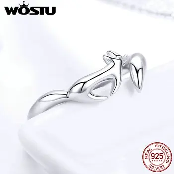 WOSTU Real 925 srebro próby Fox Animal proste pierścienie dla kobiet Jubileuszowa impreza luksusowy pierścień romantyczny biżuteria prezent CQR478