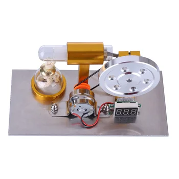 Wykonane na zamówienie w kształcie litery L model silnika Stirlinga eksperyment naukowy zabawka edukacyjna z miernikiem napięcia cyfrowego wyświetlacza i żarówką - Złoty