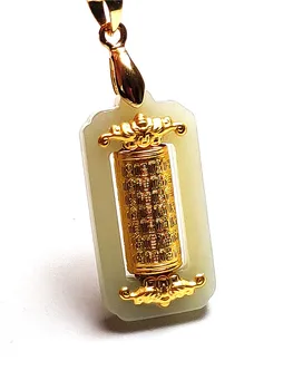 Wykwintne biżuteria 24 K złoto Tajlandia Pismo Święte chcąc obrotów wisiorek Biały Жадеиты ze srebrnym łańcuchem naszyjnik prezenty