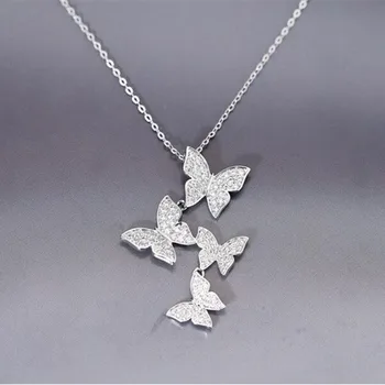 Wysokiej jakości nowa moda 925 srebro biżuteria osobowość motyl Kryształ damska obojczyk łańcuch wisiorek naszyjnik H300