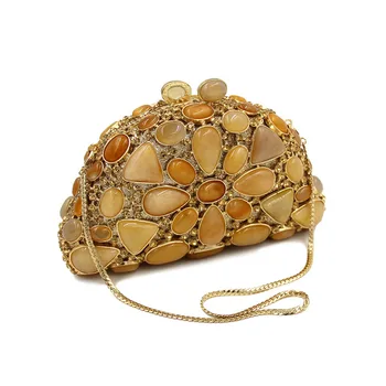 XIYUAN Duży Kamień złoto metal kopertówka partia portfel torebki wieczorowe Kopertówki kobiety Kryształ torby kształt muszli panie torby kurierskie