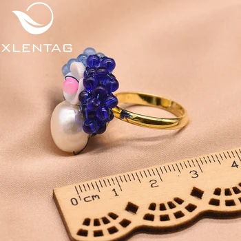 XlentAg 925 srebro naturalne perły Niebieski Kamień umywalka kwiat pierścień kobiet prezent ślubny ręcznie pierścień wykwintne biżuteria GR0230B