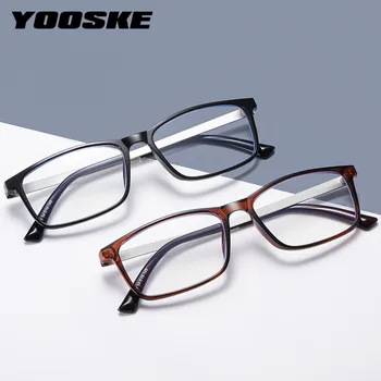 YOOSKE Blocking Blue Light okulary do czytania męskie biznesowych TR90 Rama Women Vintage Black Prescription Hyperopia Eyeglasses +100