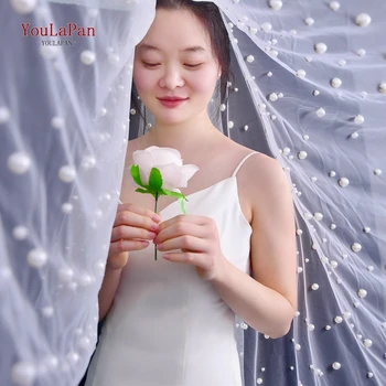 YouLaPan V13 Fashion Wedding Veil with Cut Edge Waltz Bridal Veil welon ślubny z pereł na ślub Fat akcesoria ślubne