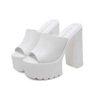 Zapatos Mujer codzienne białe obcasy damskie pantofle letnie sandały 14 cm blokowy obcas sandały Damskie na platformie gladiatorów obcasy