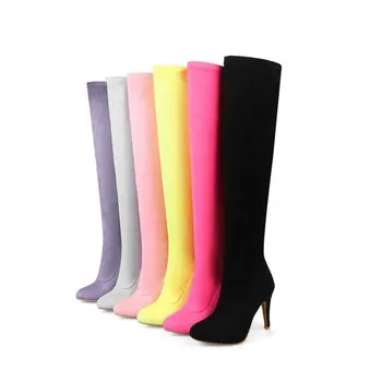 ZawsThia 2020 winter colorful yellow, purple pink thin high heel woman shoes over the knee high boots women overknee boots 33-45