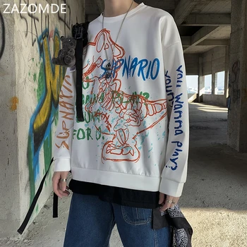 ZAZOMDE bluzy z długim rękawem męska bluza z kapturem moda uliczna, odzież drukowanie sweter mężczyźni codzienny hip hop Harajuku bluzy Męskie