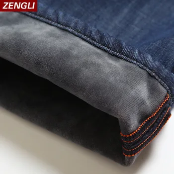 ZENGLI męskie zimowe dżinsy ciepłe flanelowe spodnie jeansowe na podszewce męskie klasyczne markowe męskie ciepłe spodnie