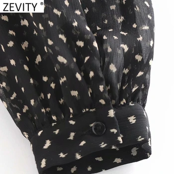 Zevity New Women stoisko kołnierz perspektywa druku krótkie koszule eleganckie damskie szyfonowe bluzki Roupas Femininas koszulka topy LS7363