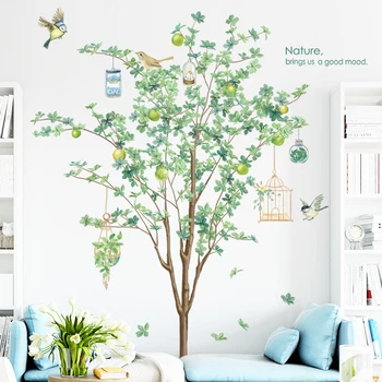 Zielone Drzewo Naklejki Ścienne Winylowe Ściany Salonu Naklejki Strona Główna Wystrój Ścian Plakat Wiosna Ptaki Naklejki Na Ściany Zdejmowane Ściany Naklejki