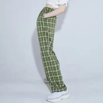 Zielone komórkowe spodnie Damskie Wysoka Talia proste nogi długie spodnie spodnie Damskie Harajuku meble ubrania /