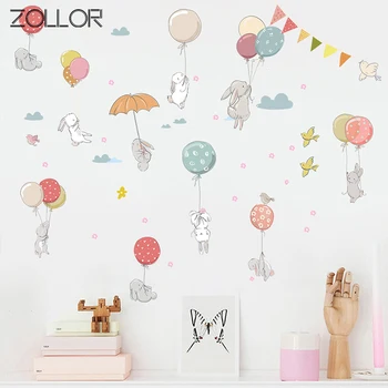 Zollor Cute Rabbit Balloon DIY Wall Sticker Ins Style Baby Room, Children Bedroom Decorative Sticker Self-adhesive Mural Decals