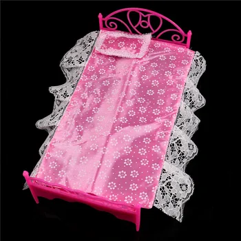 ZTOYL Mini Kawaii Fashion Bed Bedroom Furniture For Girl Lalki domek dla lalek różowy dziewczyna prezent na urodziny 1szt