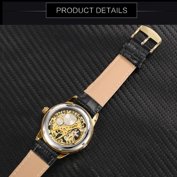 Zwycięzca oficjalne zegarki męskie marka luksusowych Złoty szkielet mechaniczny zegarek pasek ze skóry naturalnej codzienne biznesowe zegarek