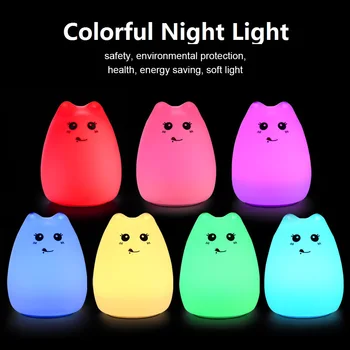 Ładny kot Silikonowy led USB Akumulator czujnik światła dziecięca lampka nocna sypialnia światło dla dzieci prezent
