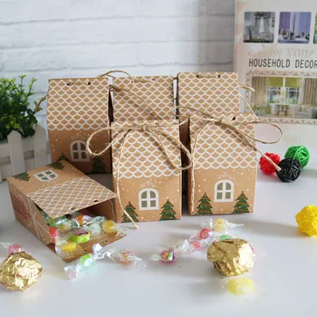 Świąteczny dom w stylu Christmas gift box kraft papier prezent worek cukierków torby papierowe Kraft cukierki ciasteczka skrzynia partyjne toaletowe
