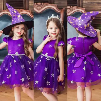 Świąteczny strój kostium na Halloween party dla dzieci dzieci cosplay kostium dla dziewczynek sukienka z kapeluszem 3 5 7 9 11 13 lat